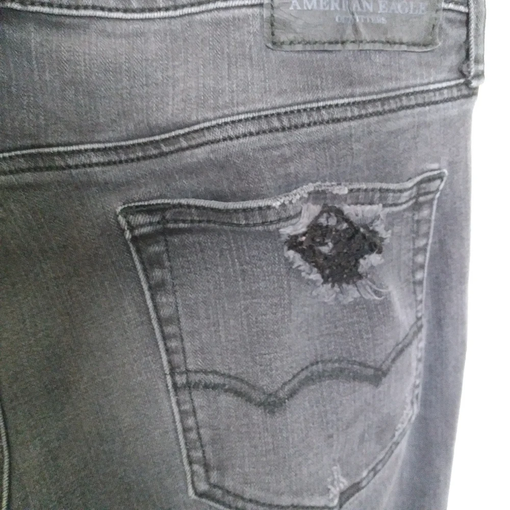 American Eagle Men's Black Heavily Distressed Destroyed Skinny Jeans Size 33x32